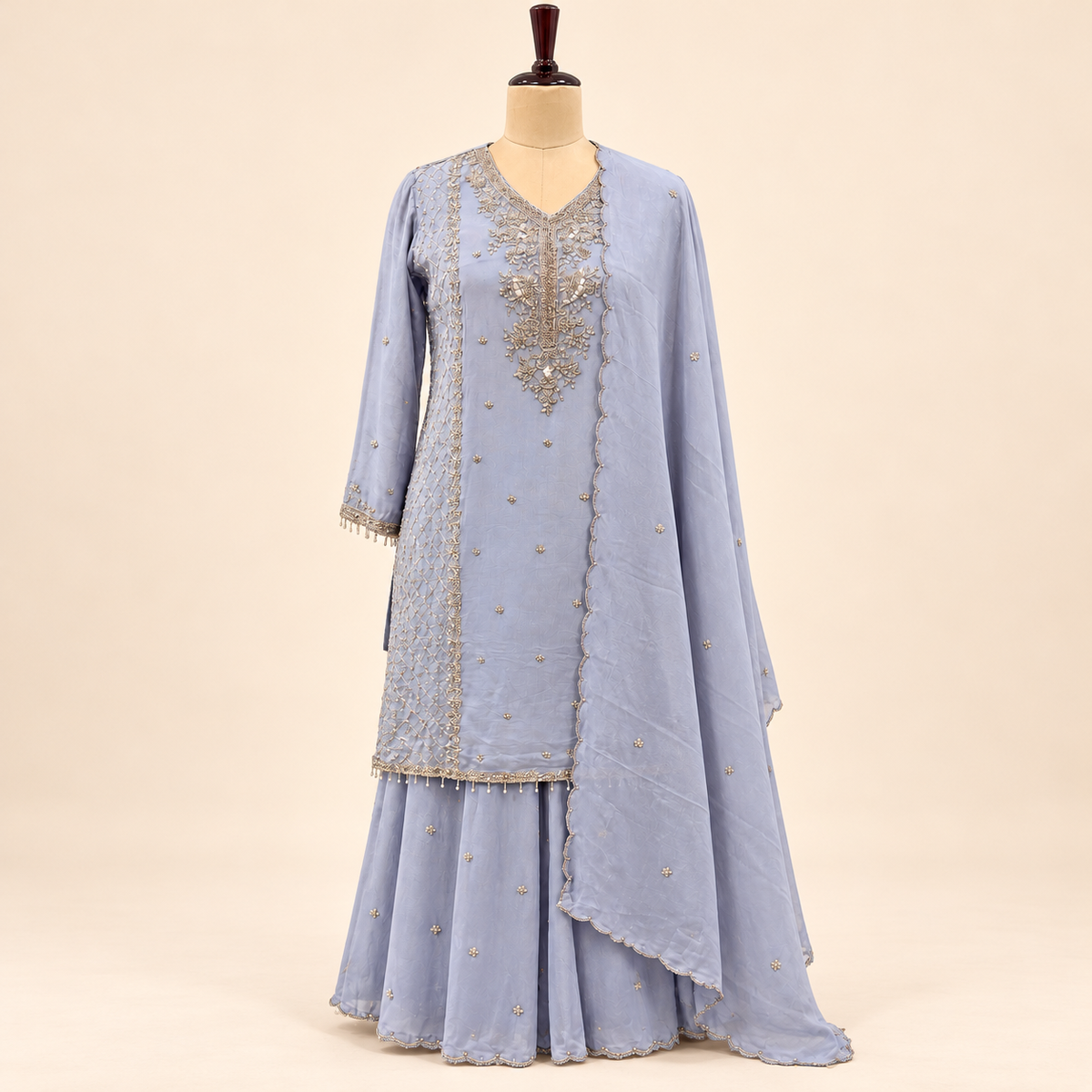 Lavender Embroidered Chinon Sharara Salwar Set with Dupatta