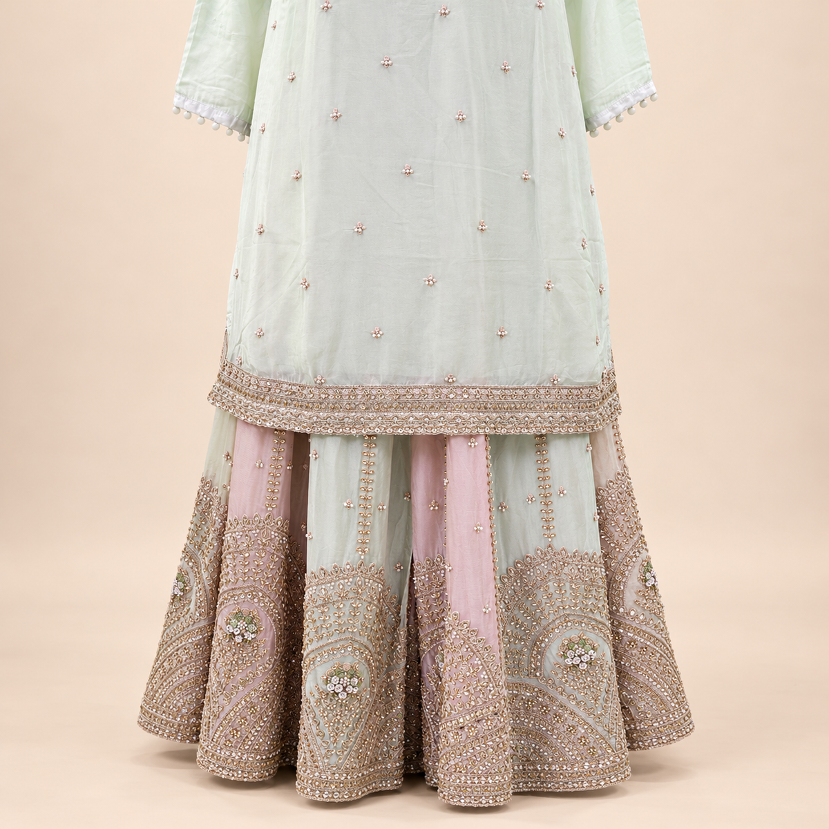 Pista Green Embroidered Chiffon palazzo Salwar Set with Dupatta