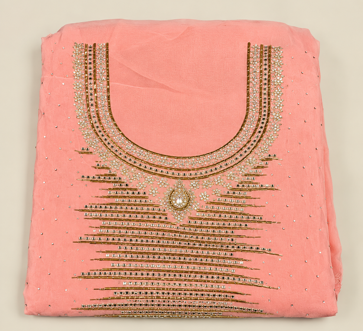 Blush Pink Organza Embroidered Dress Material Set
