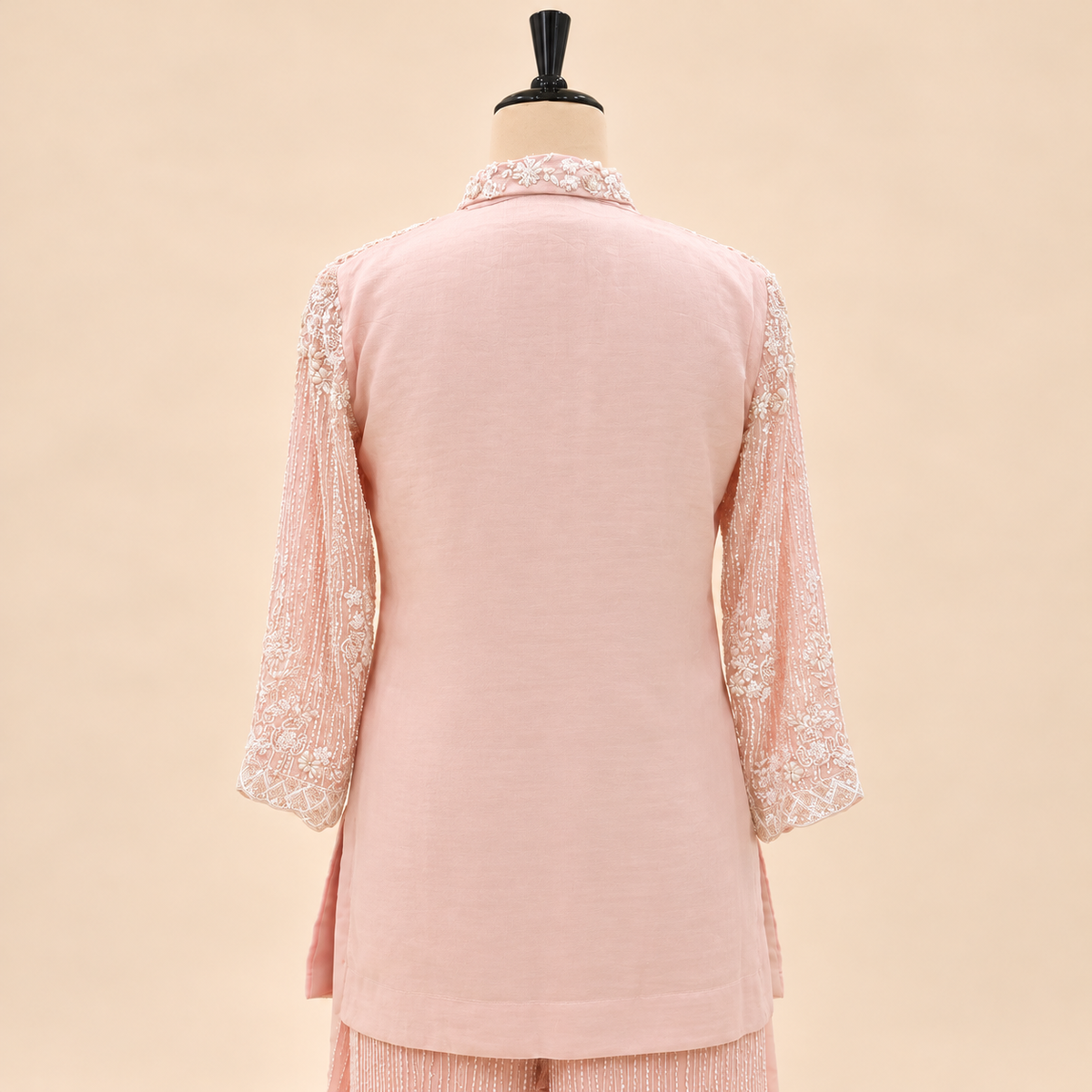 Blush Pink Floral Embroidered Chinon Palazzo Salwar Set
