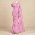 Lavender Fendy Saree with Delicate Gold Embroidery and Scalloped Bord