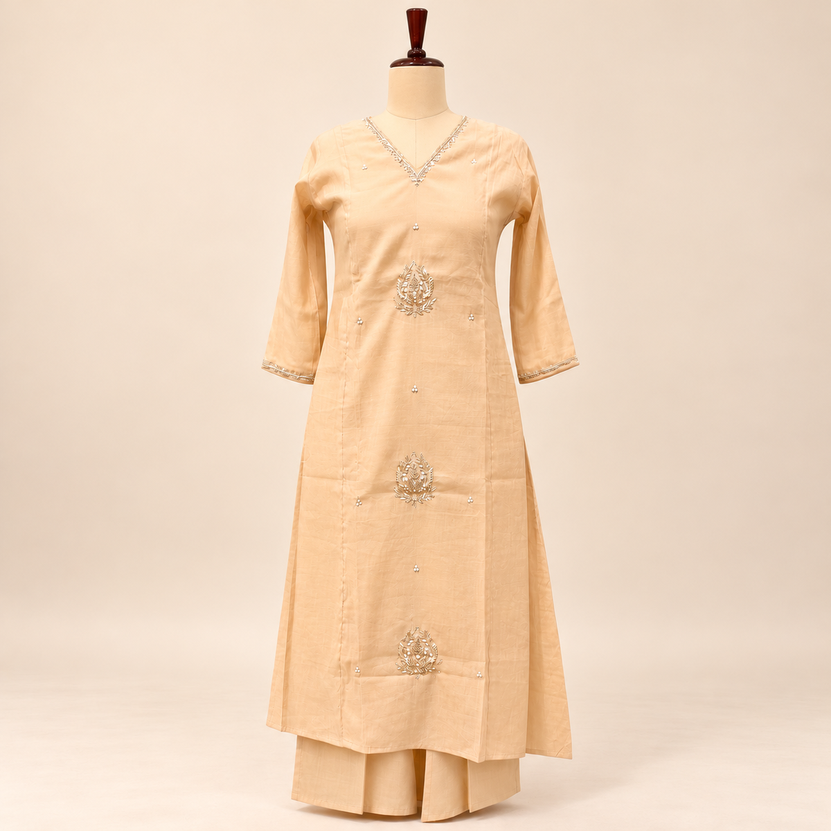 Multicolour Embroidered Cotton Kurta Set with Palazzo