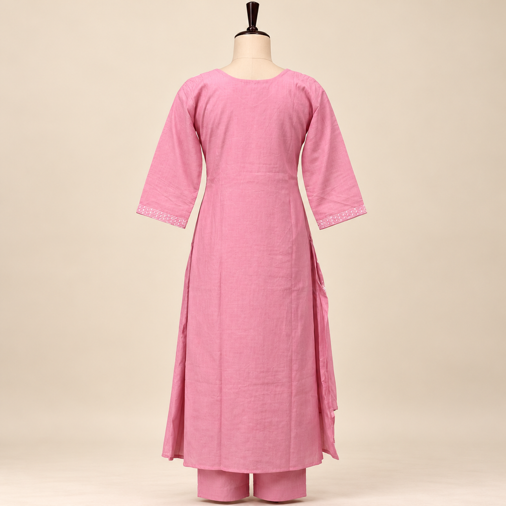 Multi-Tone Pink Cotton Floral Embroidered Straight Cut Salwar Suit with Dupatta