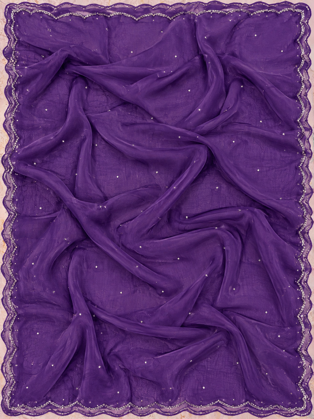 Royal Purple Chiffon Dress Material with Shimmering Stonework and Embroidered Dupatta