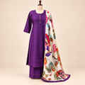 Multicolour Cotton Kurta Set with Beaded Neckline and Floral Printed Dupatta