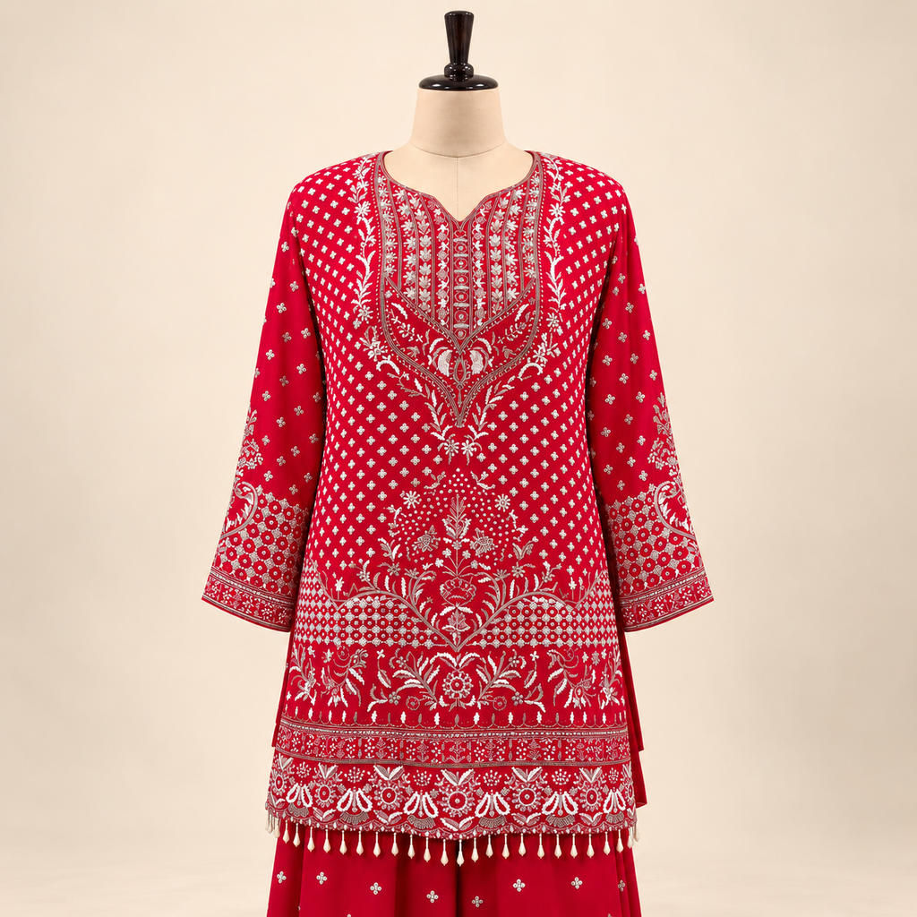 Peach Embellished Shimmer Salwar Set with Elegant Dupatta