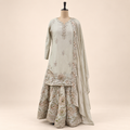 Beige Floral Embroidered Sharara Salwar Suit