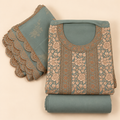 Sage Green Organza Floral Embroidered Unstitched Dress Material Set
