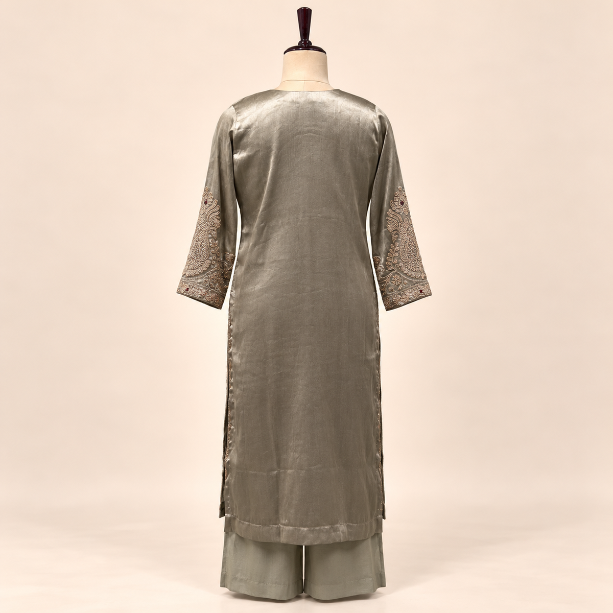 Golden Raw Silk Paisley Embroidered Straight Cut Salwar Suit with Dupatta