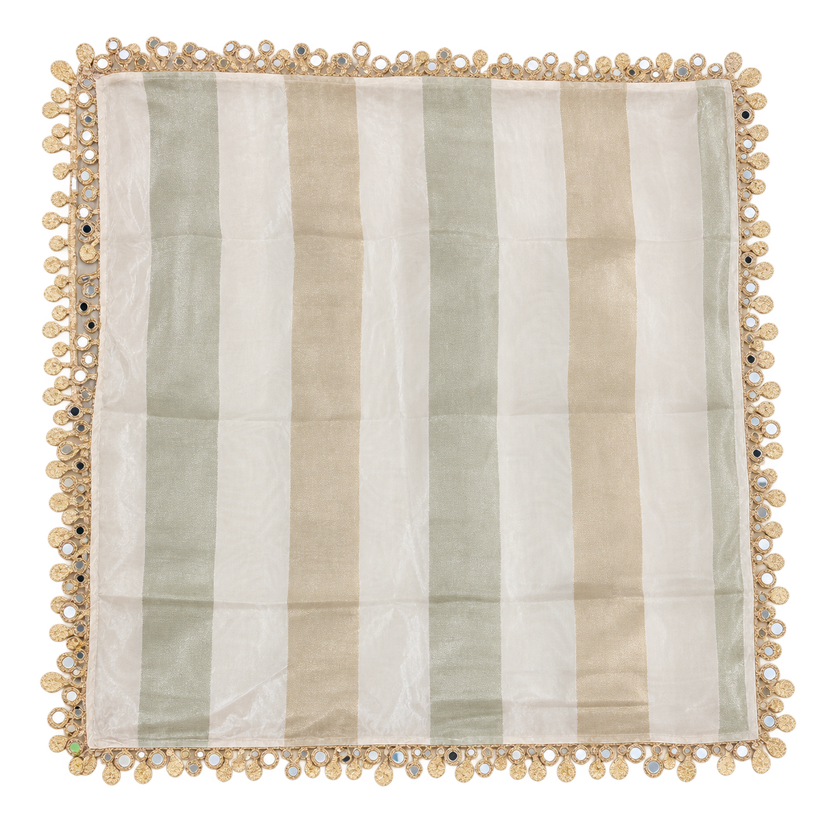 Beige Mirror Embellished Salwar Suit with Striped Dupatta