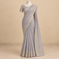 Lavender Tissue Silk Saree with Scalloped Floral Embroidery