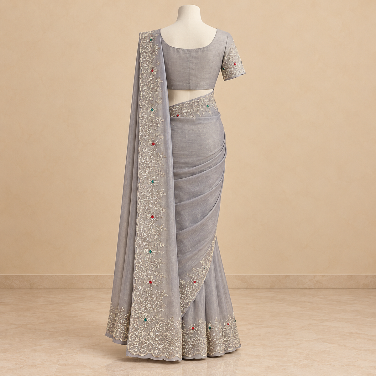 Lavender Tissue Silk Saree with Scalloped Floral Embroidery