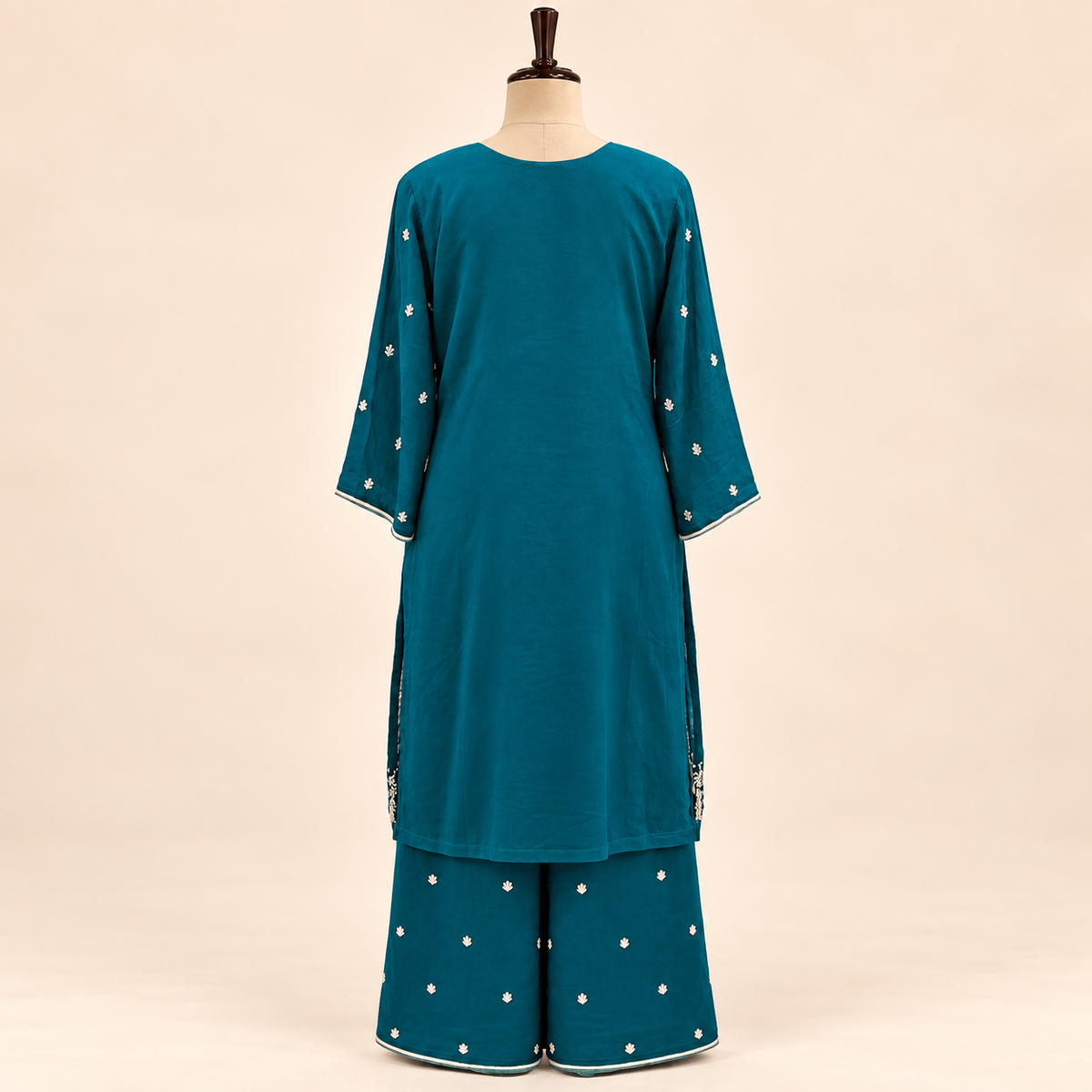Peacock Blue Embellished Salwar Suit with Palazzo &amp; Dupatta