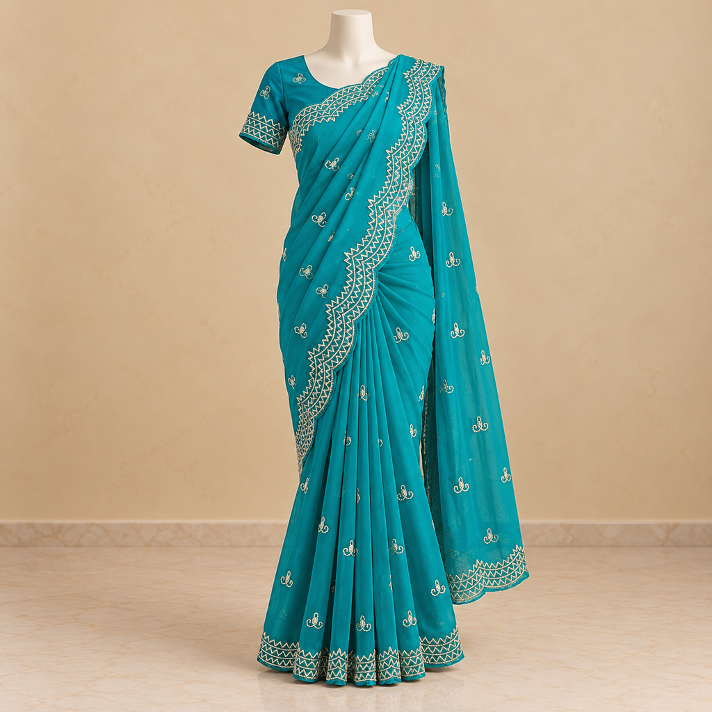 Green Soft Organza Saree with Embroidered Border