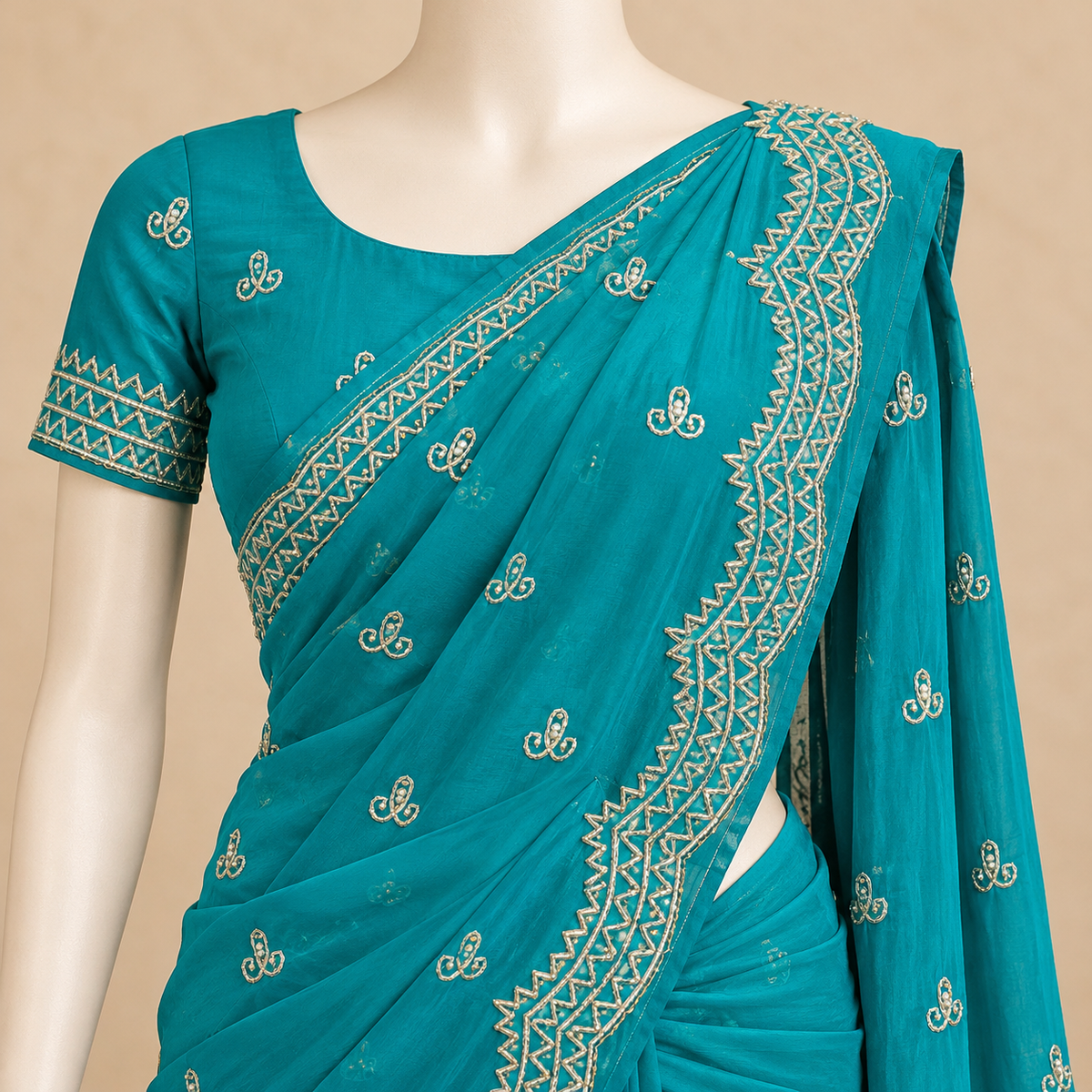 Green Soft Organza Saree with Embroidered Border