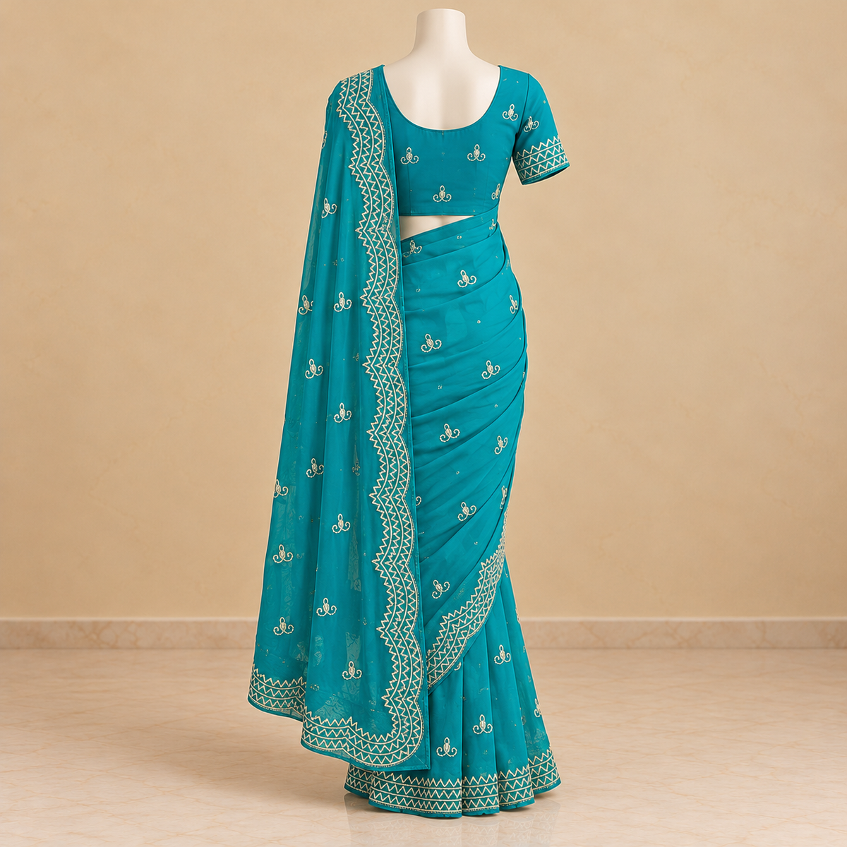 Green Soft Organza Saree with Embroidered Border