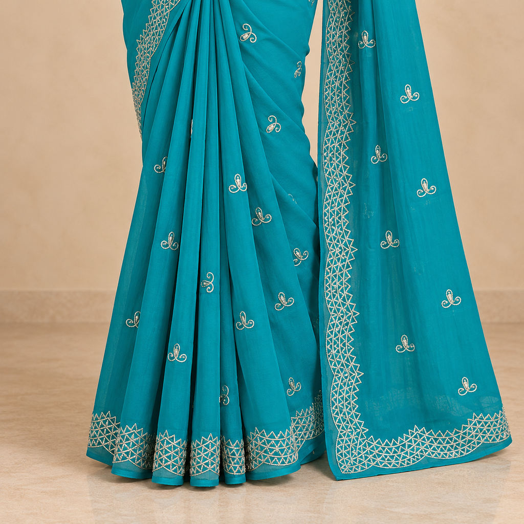 Green Soft Organza Saree with Embroidered Border