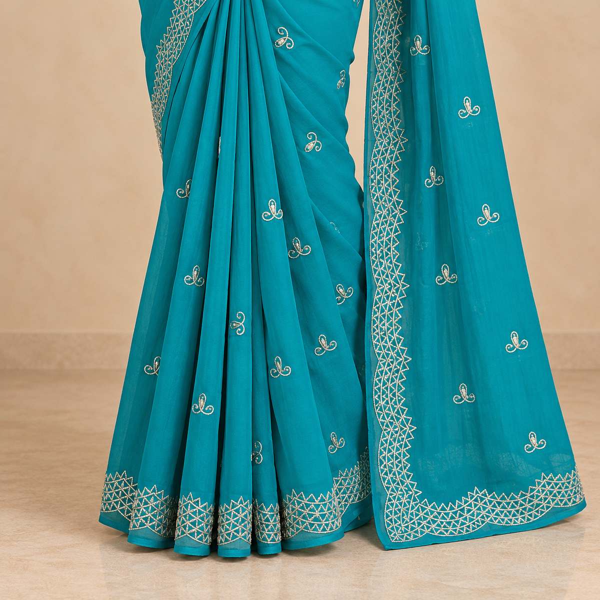 Green Soft Organza Saree with Embroidered Border