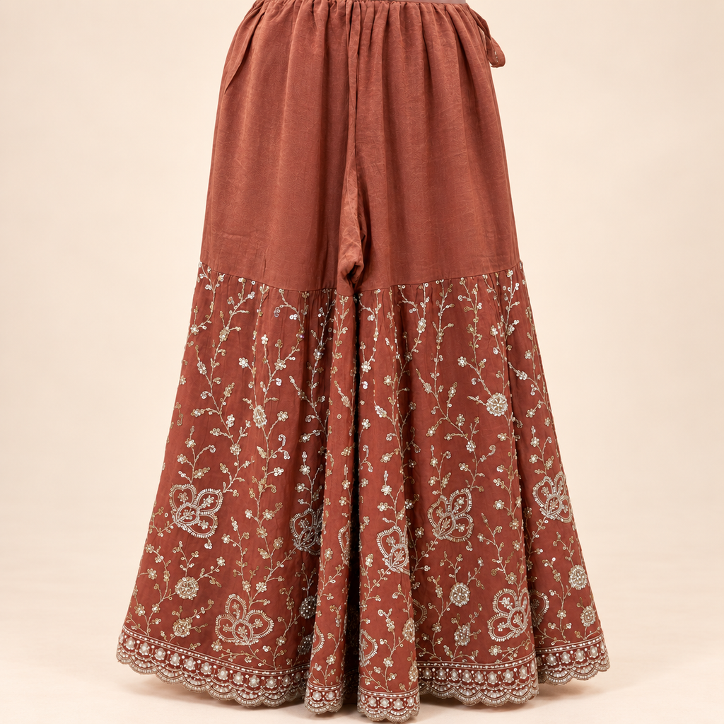 Rust Shimmer Floral Embellished  Salwar Suit with Dupatta
