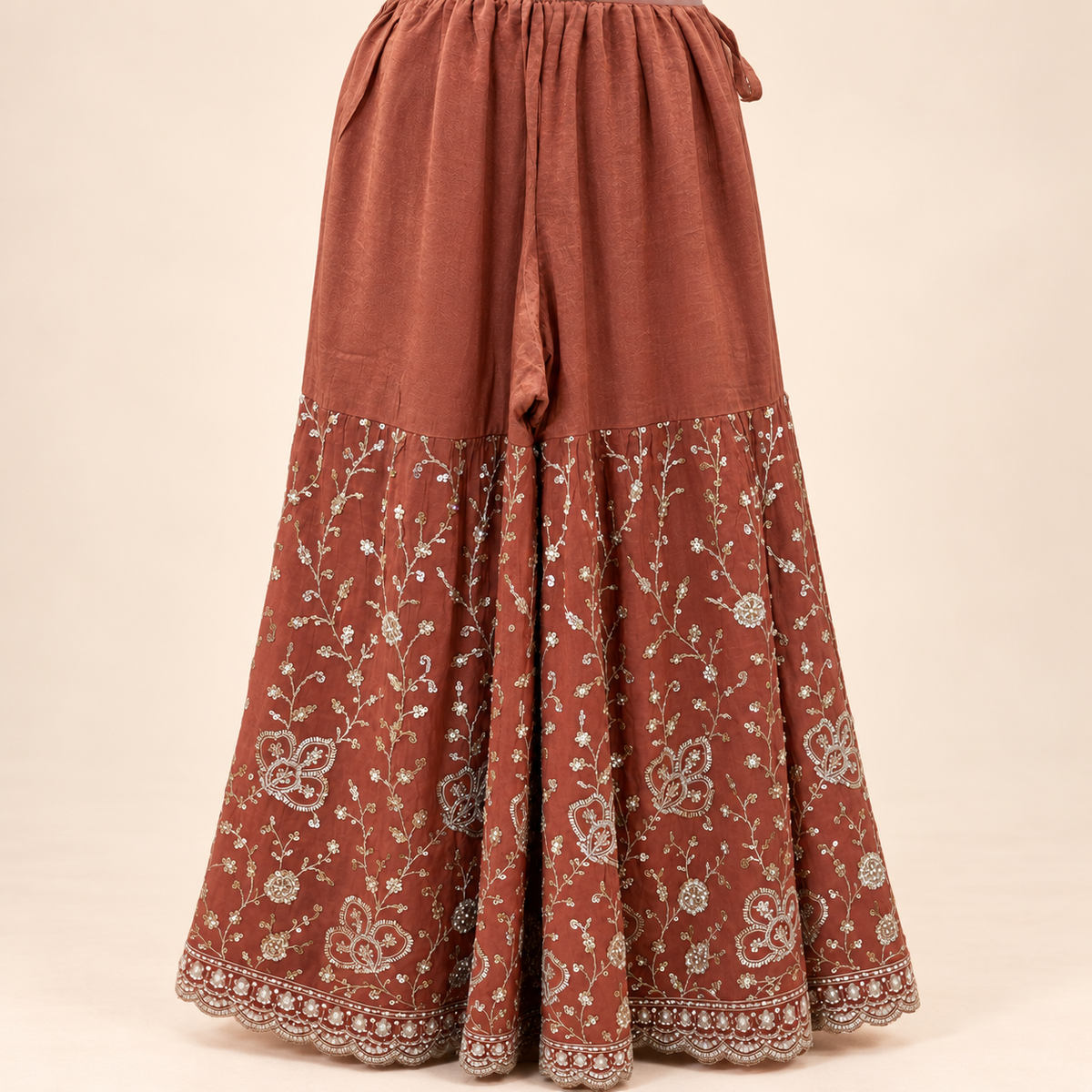 Rust Shimmer Floral Embellished  Salwar Suit with Dupatta
