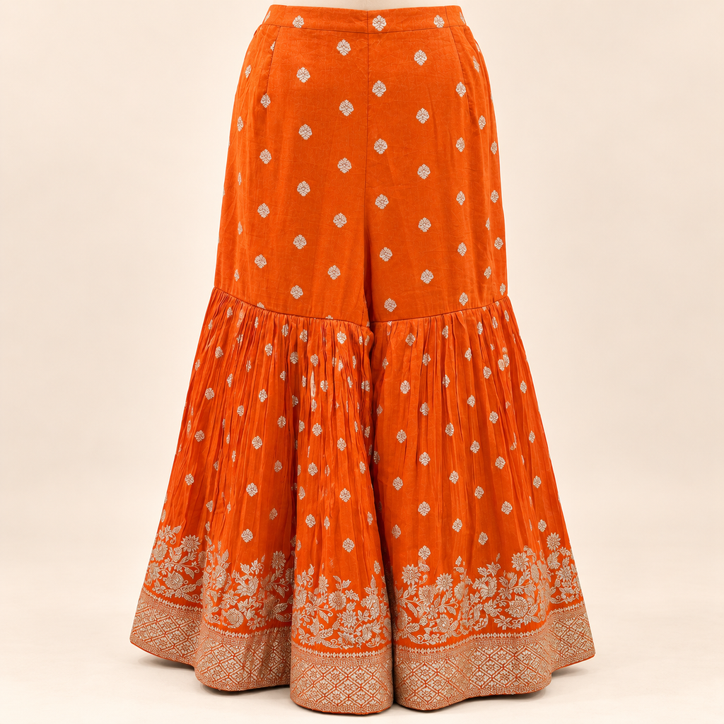 Orange Embellished Banarasi Salwar Set with Dupatta