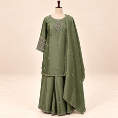 Mehendi Green Fendi Silver Work Palazzo Salwar Set