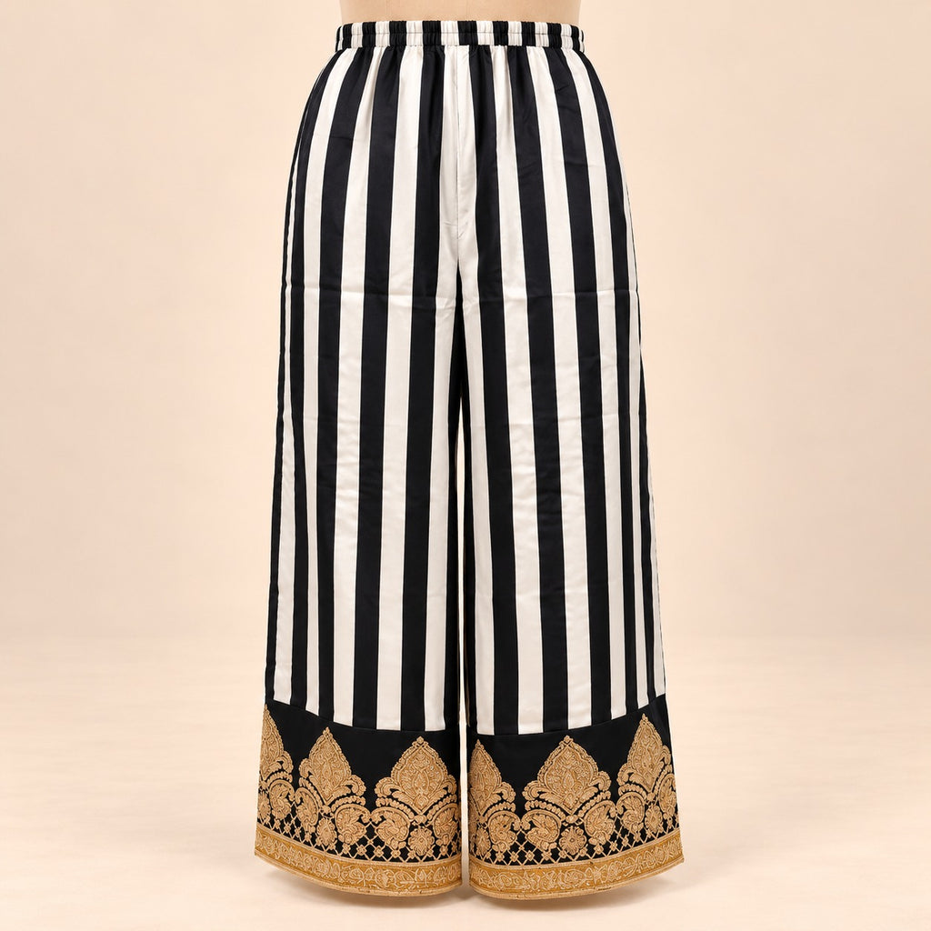 Black Crepe Golden Embroidered Palazzo Salwar Set