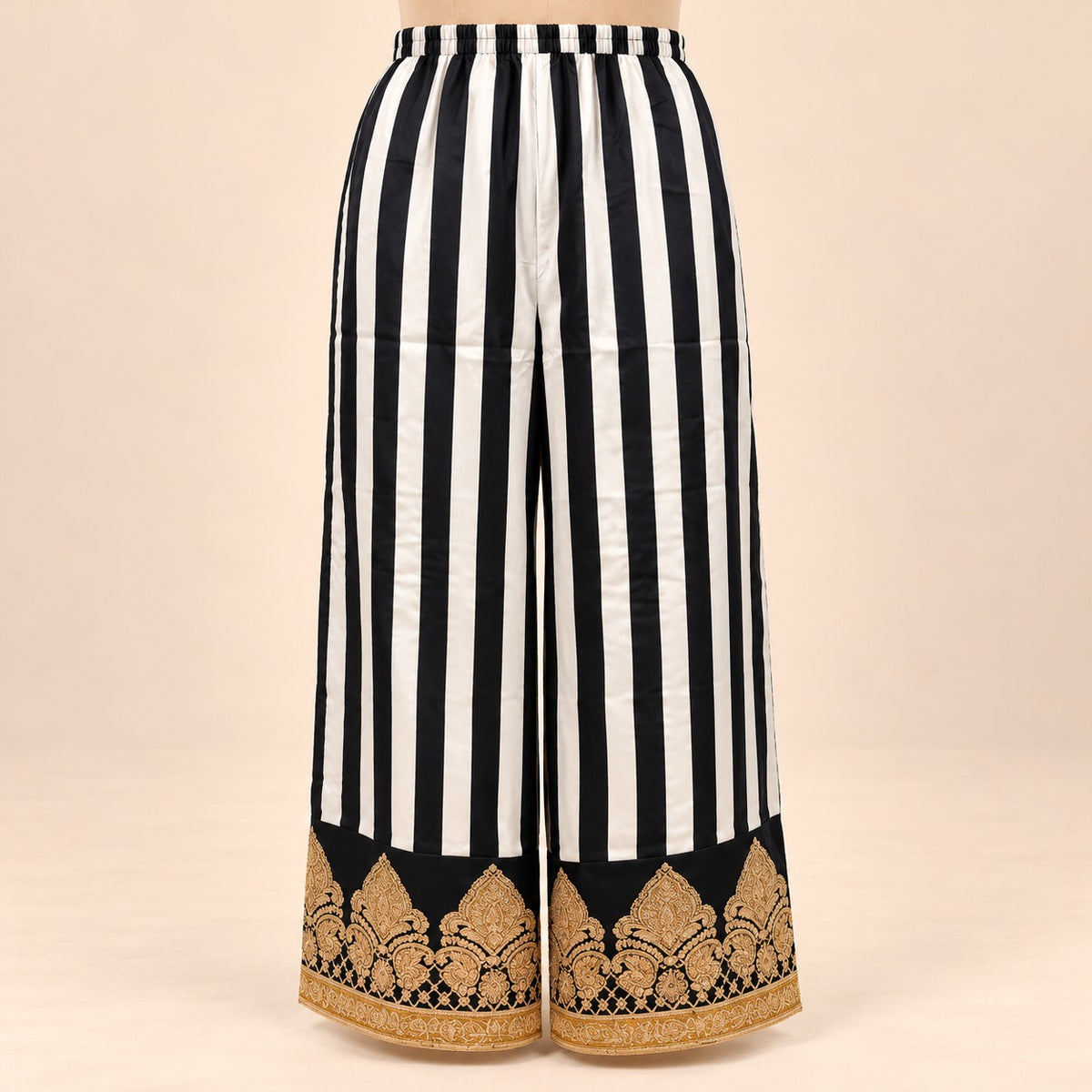Black Crepe Golden Embroidered Palazzo Salwar Set
