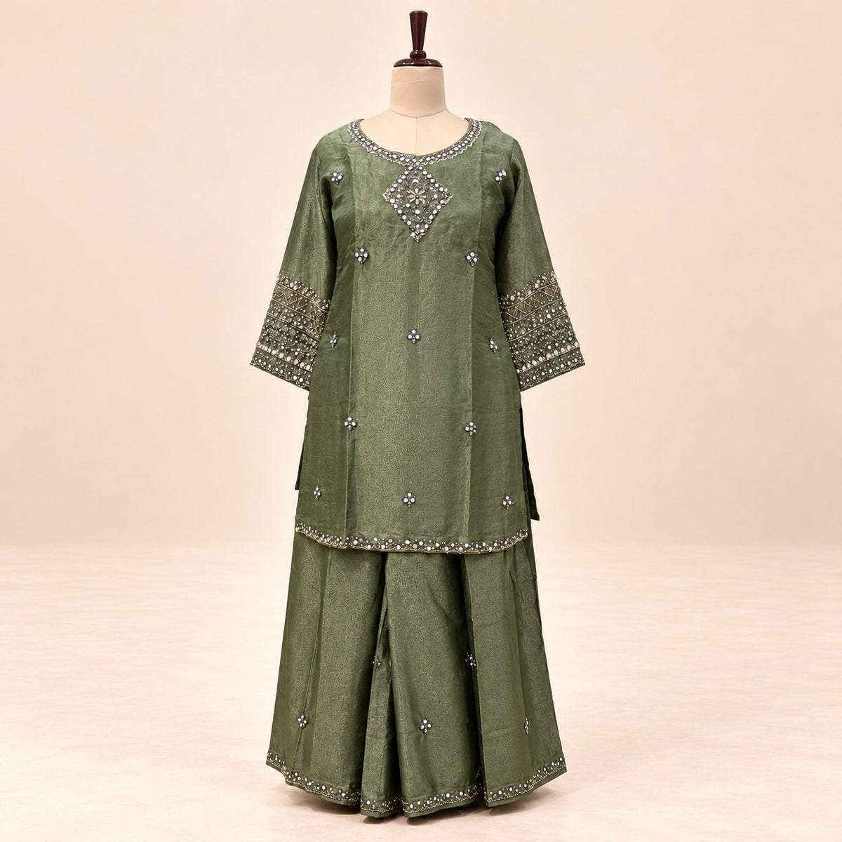 Mehendi Green Fendi Silver Work Palazzo Salwar Set