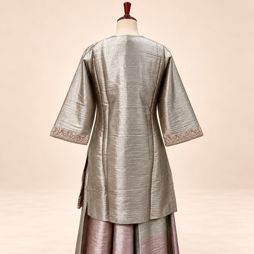 Golden Raw Silk Embroidered Palazzo Salwar Set