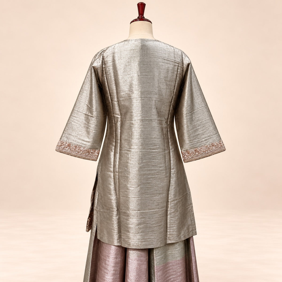 Golden Raw Silk Embroidered Palazzo Salwar Set