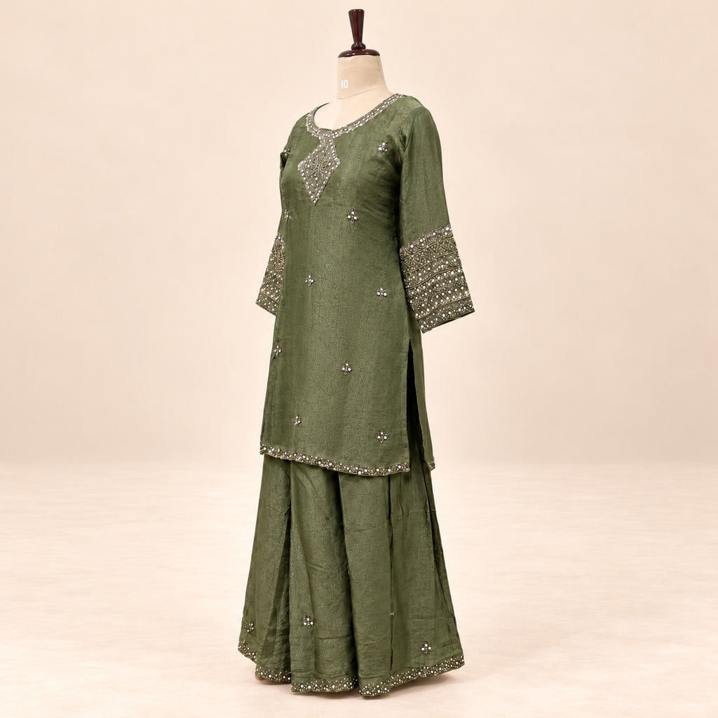 Mehendi Green Fendi Silver Work Palazzo Salwar Set