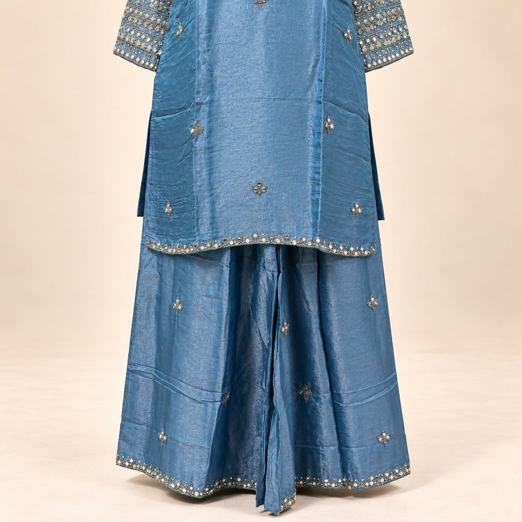 Elegant Blue Fendi Fabric Embroidered Palazzo Salwar Set