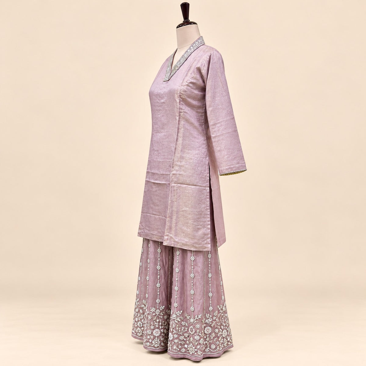 Elegant Lavender Raw Silk Palazzo Salwar Set