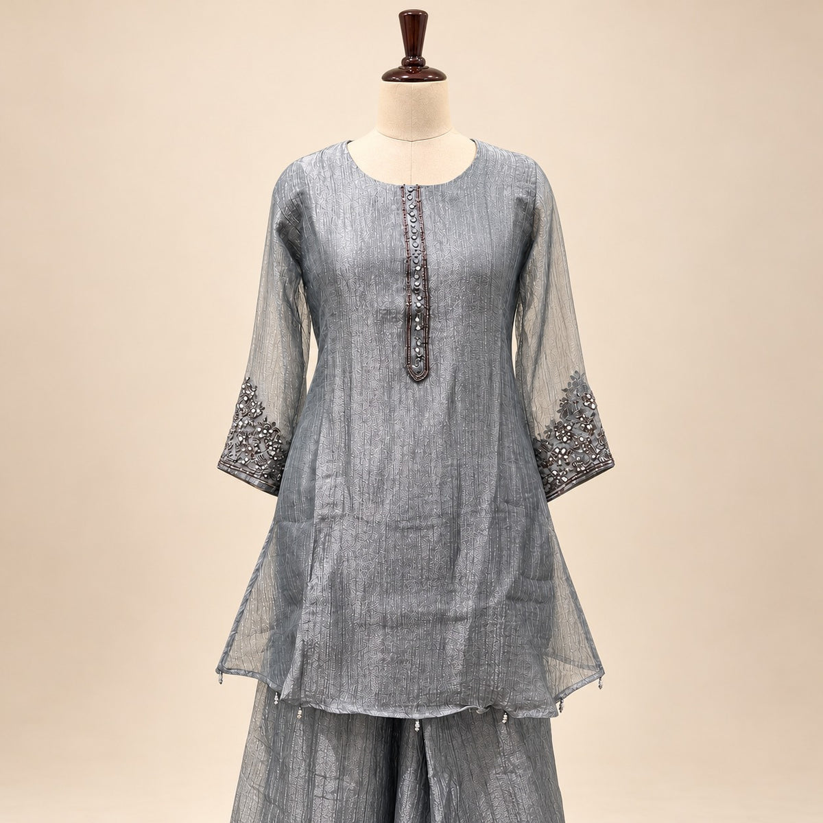 Elegant Grey Crepe Palazzo Salwar Set
