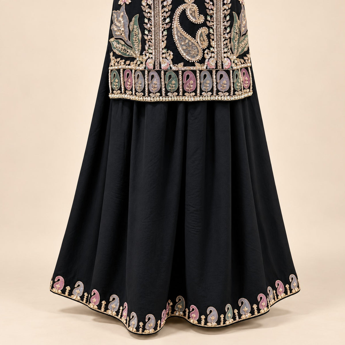 Elegant Black Crepe Embroidered Palazzo Salwar Set