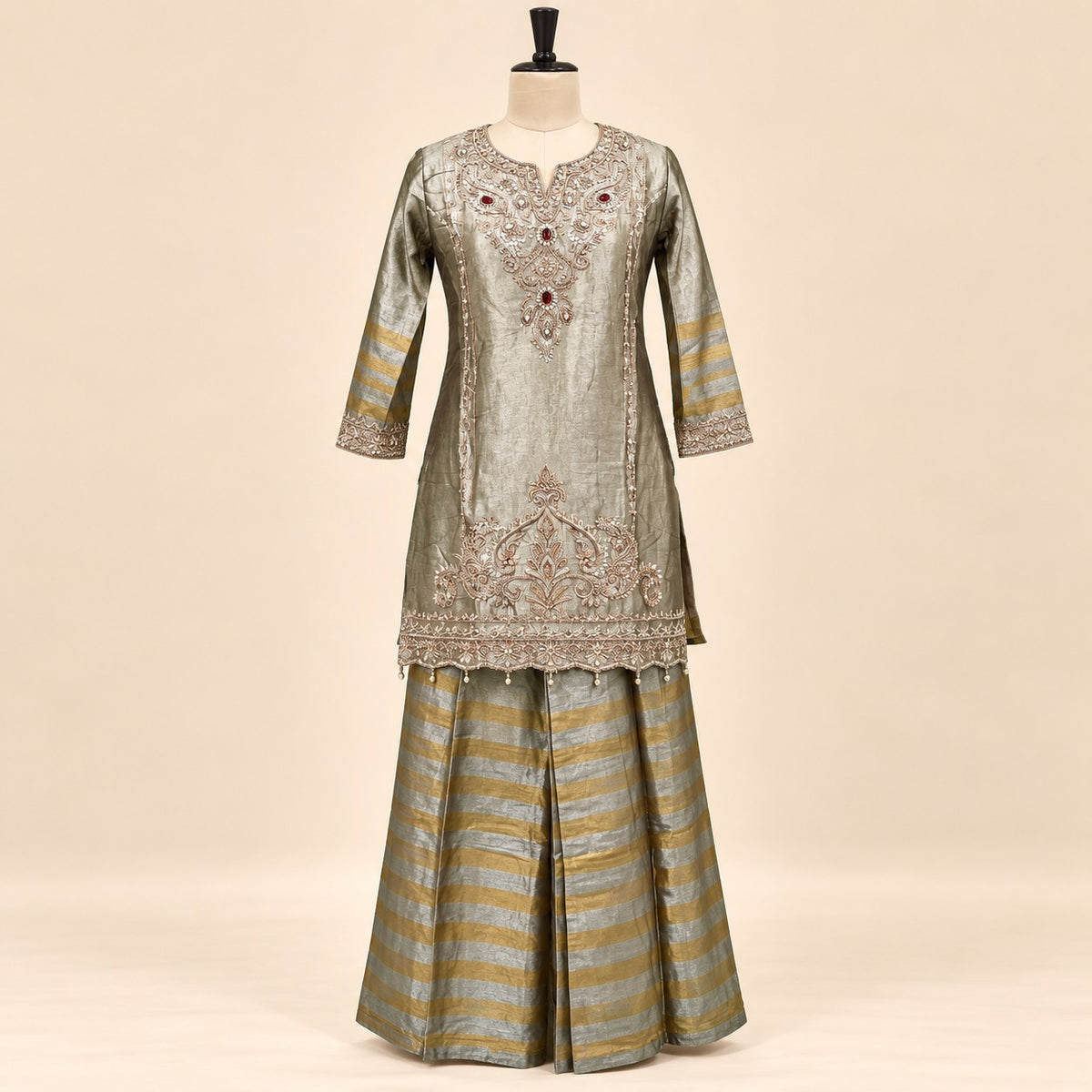 Elegant Golden Embroidered Palazzo Salwar Set